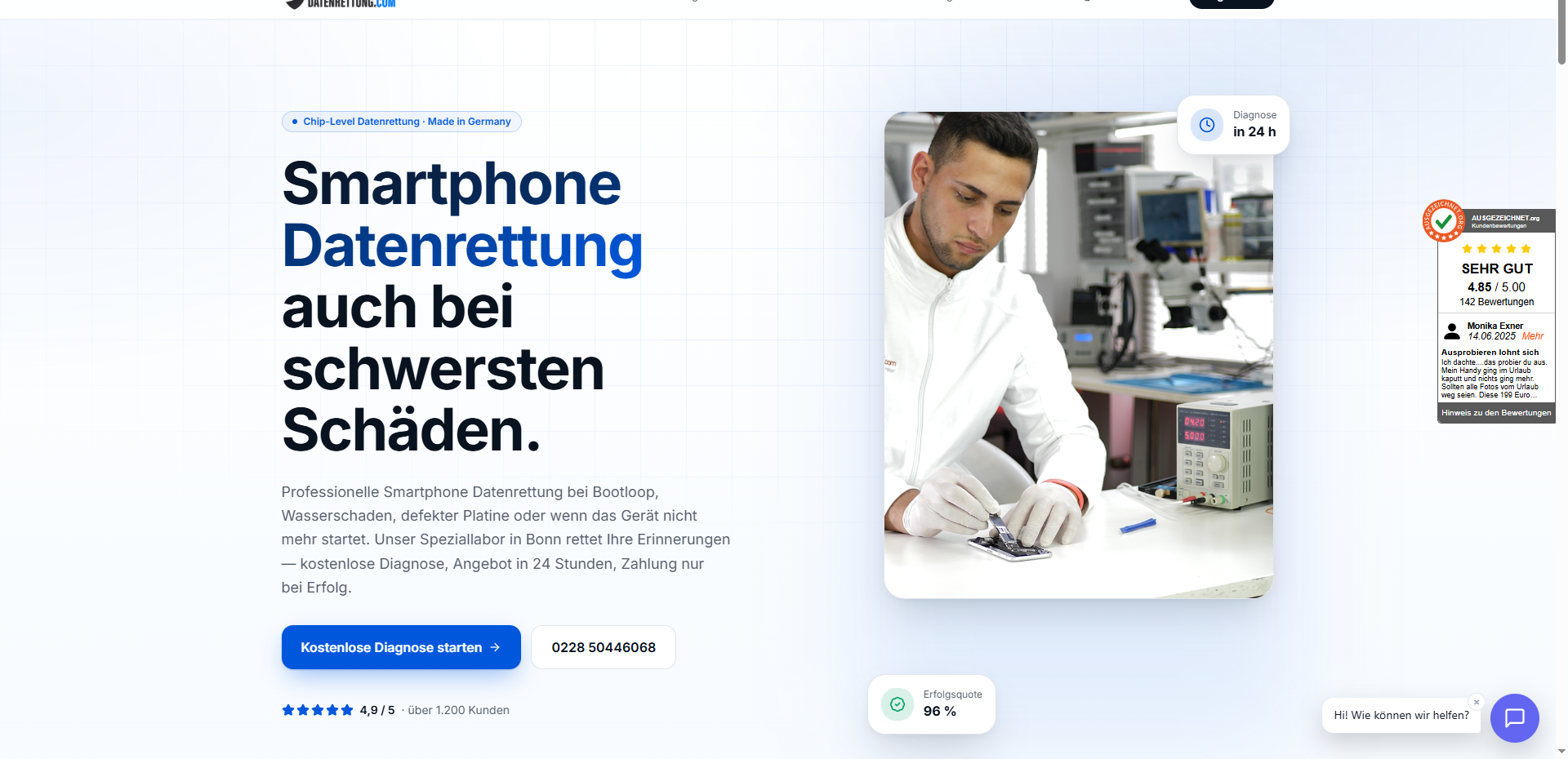 smartphonedatenrettung.com — Geführter Auftragsprozess statt Kontaktformular
