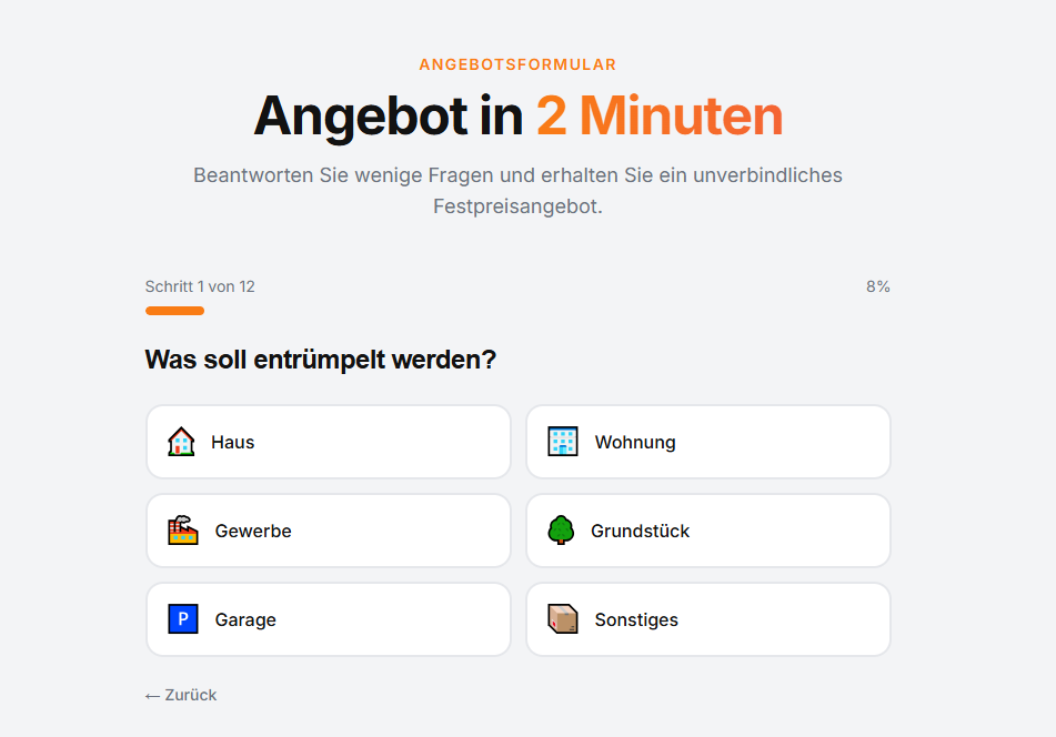 Geführtes Quiz — Schritt 1 von 12 mit Fortschrittsanzeige und klaren Antworten.